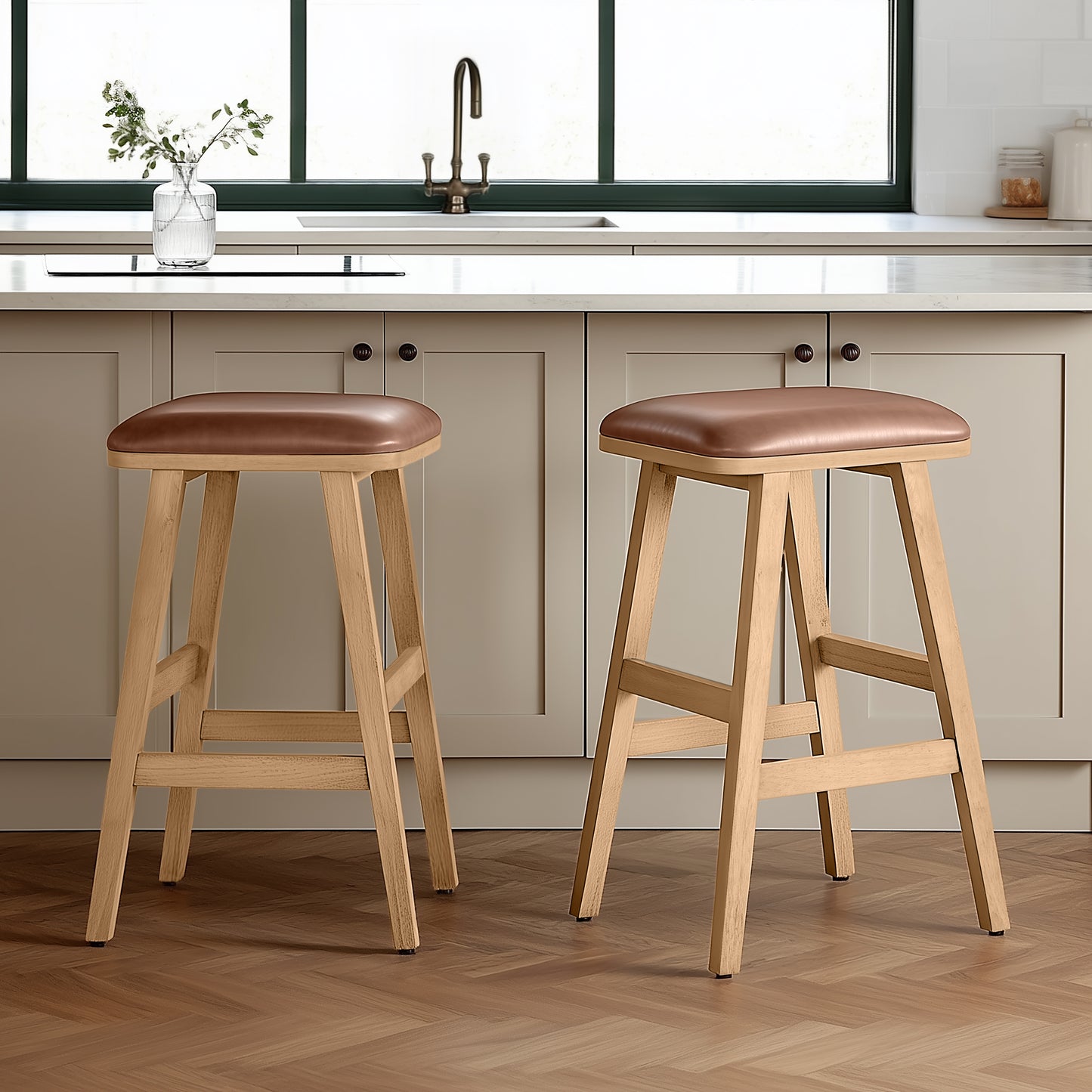 Upholstered Wood Saddle Stool - 2 Pack