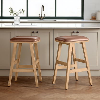 Upholstered Wood Saddle Stool - 2 Pack