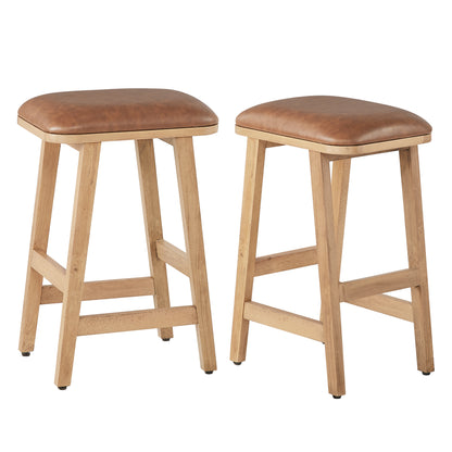 Upholstered Wood Saddle Stool - 2 Pack
