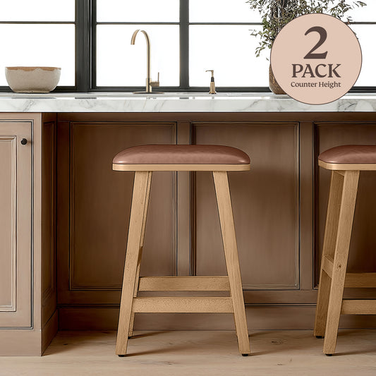 Upholstered Wood Saddle Stool - 2 Pack