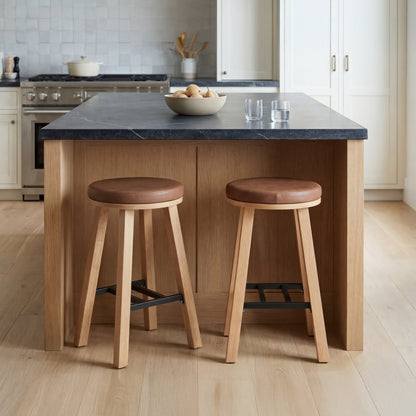 Upholstered Round Wood Stool - 2 Pack