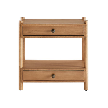 Two Drawer Natural Wood Nightstand