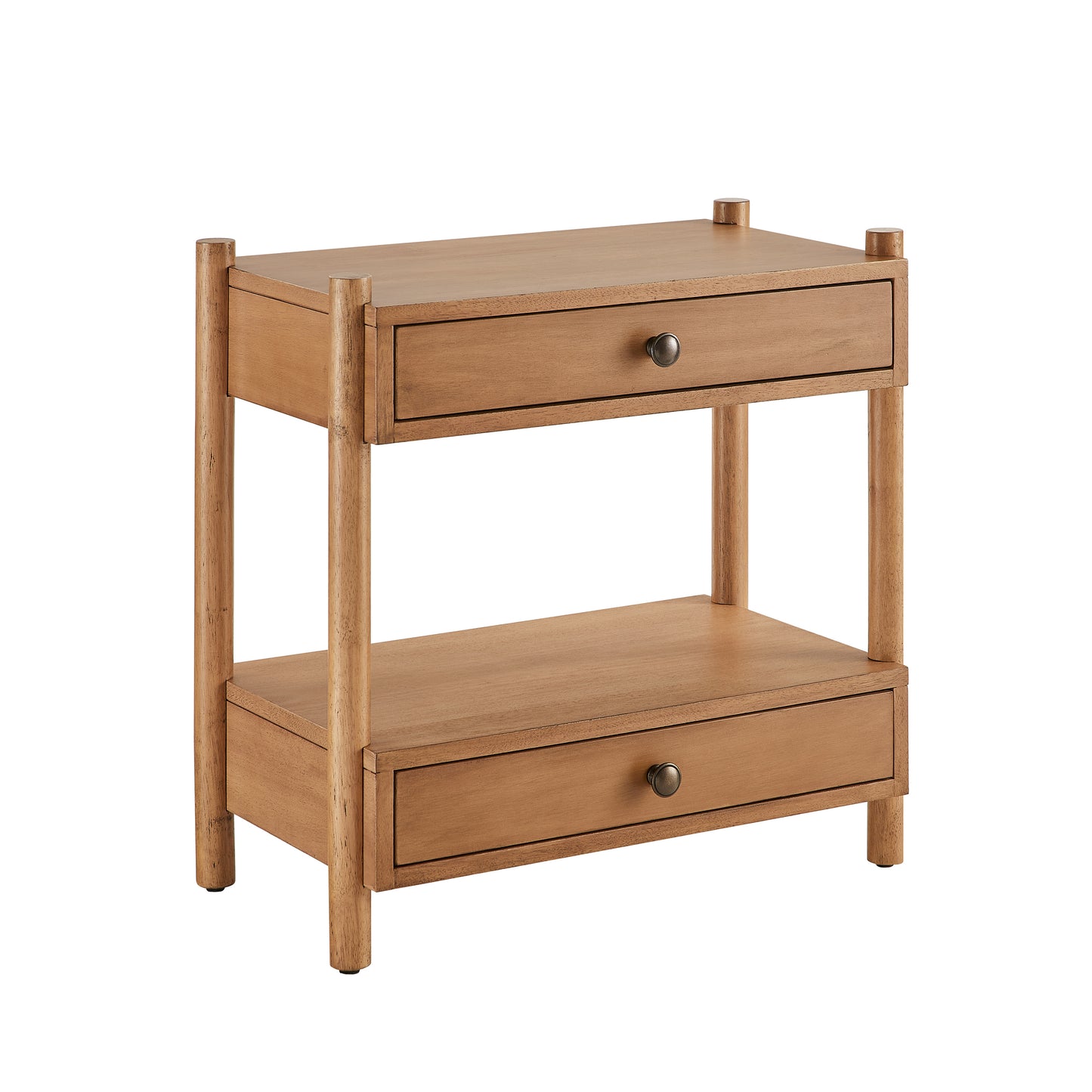 Two Drawer Natural Wood Nightstand