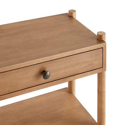 Two Drawer Natural Wood Nightstand