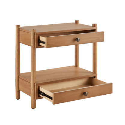 Two Drawer Natural Wood Nightstand