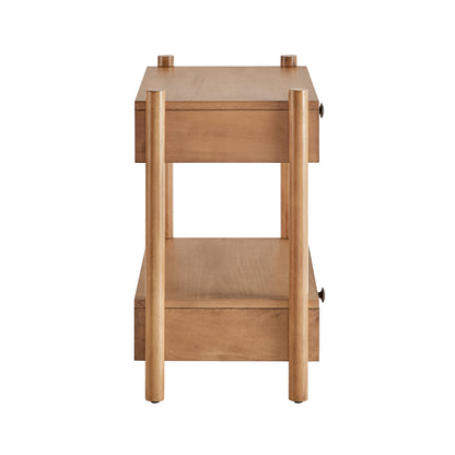Two Drawer Natural Wood Nightstand
