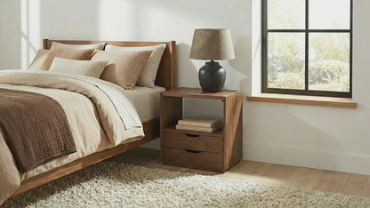 Modern Wood Nightstand with Vegan Leather Top