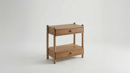 Two Drawer Natural Wood Nightstand